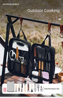 12 pièces en acier inoxydable Portable Camping ustensiles de cuisine ensemble d'accessoires ustensiles de cuisine organisateur vaisselle sac de rangement pour l'extérieur