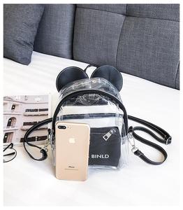 Summer New Double-shoulder Cute <strong>Mickey</strong> <strong>Backpack</strong> Two-piece Set Small PVC Jelly Transparent Female Bag with Makeup Bags for Girls - Product Image 5