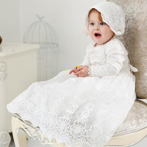 <span class=keywords><strong>Insa</strong></span> baptême robe nouveau-né bébé fille brodé fleur robe de baptême filles robe de soirée blanche avec chapeau - Product Image 1