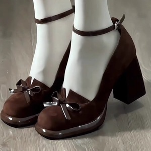 2026 New Vintage French Casual High Heels Minimalist Bow <b>Block</b> Heel Elegant Fatigue-Free Comfortable Women Dress Shoes - Product Image 1