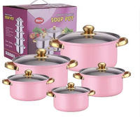 Set Panci Sup Stainless Steel 10 Buah Laris Manis, Cocok untuk Kompor Gas dan Induksi, Dilengkapi Tutup, untuk Promosi Peralatan Masak