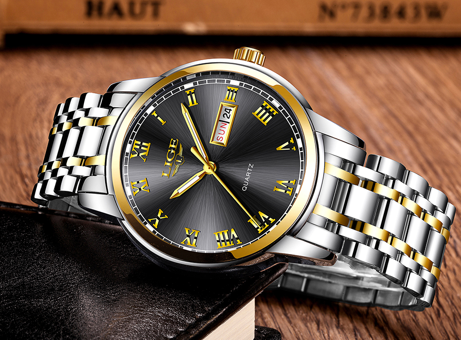 LIGE — montre-bracelet de luxe en acier inoxydable pour homme, étanche, en acier inoxydable, à Quartz, avec Date et heure, horloge