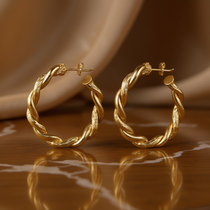 Orecchini a Cerchio Intrecciati in Oro Massiccio 18K, Stile Classico Unisex per Uso Quotidiano - Product Image 2