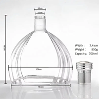 Logo personnalisé Crystal Spirits 700ml Carafe Bouteille en verre artisanale pour Xo Brandy Tequila Vodka Whisky Rhum avec bouchon de liège