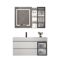 Meuble sous-vasque mural de salle de bain de luxe de style moderne Meuble sous-vasque en céramique marbrée blanche avec miroir