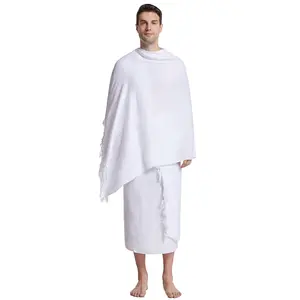 Muslim Hajj Ihram Towel Clothes Microfiber Ihram Towel Set for Hajj and Umrah White 100% Polyester Adult Damask Fabric Woven