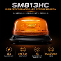 Balise magnétique à base en aluminium ECE R65 E9 EMC CE UKCA RoHS Emark SM813HC, couleur ambre, 12-24V, garantie 3 ans