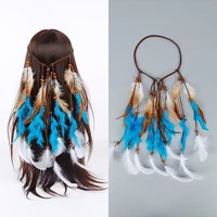 Accessoire de cheveux ethnique bohème indien coloré, bandeau tissé en plumes, coiffe