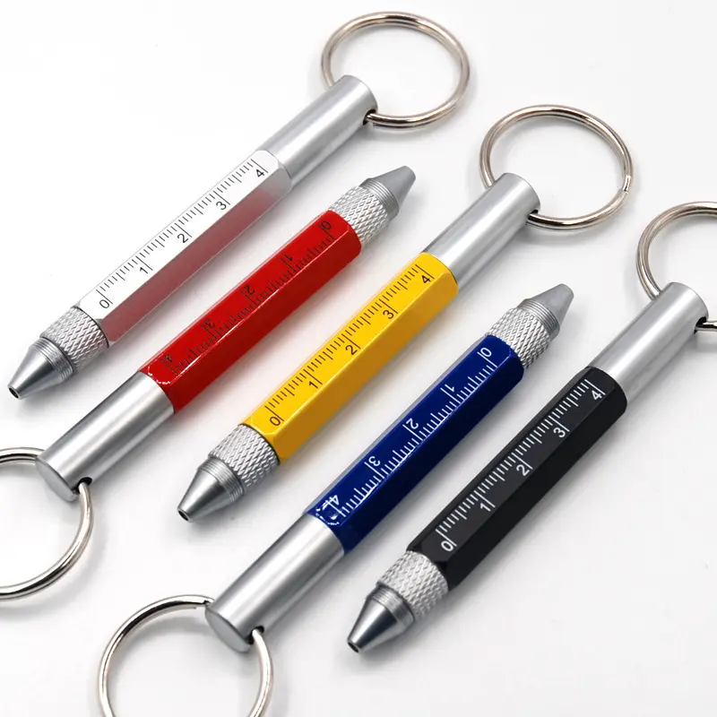 1 में 6 आउटडोर उच्च गुणवत्ता धातु कस्टम लोगो मिनी शासक स्क्रू ड्राइवर स्टाइलस टच कलम चाबी का गुच्छा उपकरण बॉल पेन शराबी के साथ