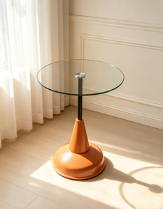 Table basse de luxe en verre trempé rond avec piétement en métal doré et base noire superposée pour salon, table centrale, mobilier d'hôtel - Product Image 6