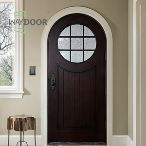 Porte d'entrée simple entièrement personnalisée, style français, avec panneaux en verre, inserts en bois massif (africain, chêne, noyer), dessus rond et arqué - Product Image 1