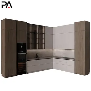 PA China vidrio modular en forma de L Morden tablero de PVC cocina puerta de madera enfoque en el diseño del gabinete