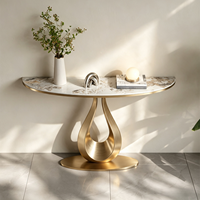 Console de luxe italienne Tenghang en marbre, base en acier inoxydable doré titane en forme de goutte d'eau, mobilier d'entrée et de couloir, or rose