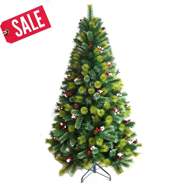 682 Branch Tips 6ft Christmas Artificial Pvc Trees With Pinecone Red Berry Mixed Pine Needle Metal Stand 180cm Christmas Trees