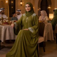 Abaya musulmane à manches larges et strass thermocollés, col en V, pour le festival de l'Aïd, grande taille, en tissu extensible quatre directions, style Dubaï