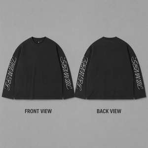 T-shirt à manches longues pour <span class=keywords><strong>homme</strong></span>, style rétro américain personnalisé, imprimé avec un logo calligraphique, noir, poids lourd - Product Image 3