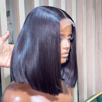 Peluca de Cabello Brasileño con Frente de Encaje, Cabello Humano 100% Virgen Remy, Peluca Corta con Ondas de Agua, Estilo Bob, Ondas Naturales Brasileñas