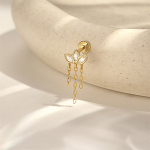 Boucle d'oreille piercing barbell en argent sterling S925, forme goutte d'eau lisse, avec pampille et zircon 5A marquise à dos plat - Product Image 4