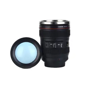 400ML siyah beyaz çift duvar paslanmaz çelik kamera Lens su şişesi BPA ücretsiz kahve çift kamera lensler kupa