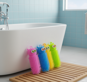 Pinch Toys Cepillo de baño para bebés de silicona suave con ojos para niños, diversión en el baño, diseño colorido, herramienta de limpieza suave y segura - Product Image 2
