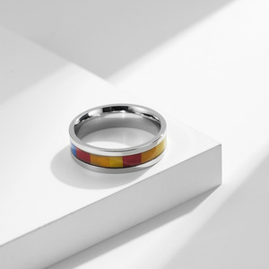 Unisex <b>Titanium</b> Steel Rainbow <b>Ring</b> Gold Silver Black Channel Setting Gift Jewelry - Product Image 3
