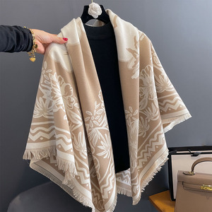 2025 New Large Praça Macio Cashmere Sentimento Xales Inverno Grosso Quente Pashmina Cachecóis Flor Padrão Cobertor Envoltórios Mulheres Cachecol