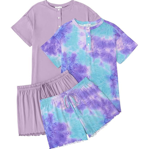 <span class=keywords><strong>Pigiama</strong></span> con stampa a sublimazione di alta qualità con stampa <span class=keywords><strong>pigiama</strong></span> con stampa Allover 2 Pack per donna Set Top a maniche corte con Shorts - Product Image 2