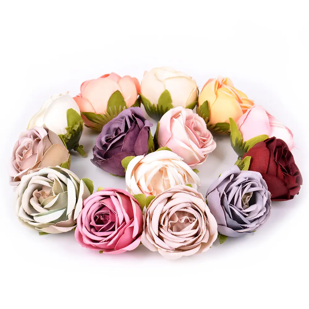 Artificial Small Rose Head Flower Bud Silk Diy Materials Flowers For Decoration Wedding Artificial