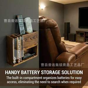 Caja de almacenamiento de madera para control remoto, montada en la pared, 5,9x3,1x2,5 pulgadas, con compartimentos para organización de TV en la sala de estar - Product Image 2