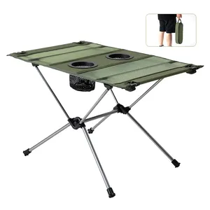 Aluminum Oxford Egg Roll Portable Picnic Table With Cup Holder For Outdoor Camping And Park Use Foldable Design