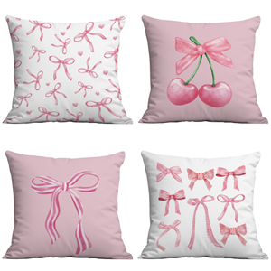 Fundas de Almohada con Estampado Vintage Coquette de 18*18 Pulgadas, Lazo Rosa, Estilo Acuarela, Decoración Estética para Habitación, Dormitorio, Sala de Estar - Product Image 1