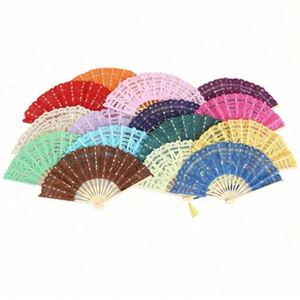 Abanico de Encaje Colorido de 27 CM, Abanico de Encaje Personalizado Hecho a Mano con Varillas de Bambú para Decoración de Bodas, Baile y Fiestas - Product Image 6