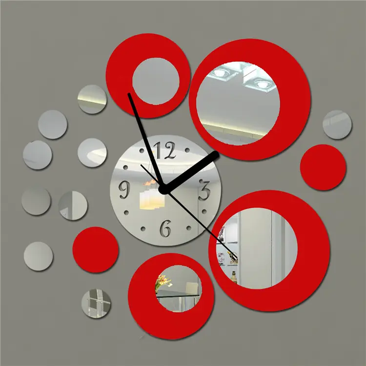 Hot Sale Circle Wall Clocks Mirror Acrylic 3D Wall Clock Silver Mirror diy Clock