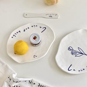 Plato de Cerámica Irregular con Diseño de Tulipanes y Letras, Estilo Coreano Creativo, para Postres, Pasteles y <span class=keywords><strong>Mantequilla</strong></span> - Product Image 4