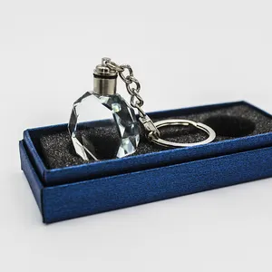 Fancy Customized Design Engraved Crystal Key Chain Handmade Colorful Crystal LED Keychain and Key Holders Gifts