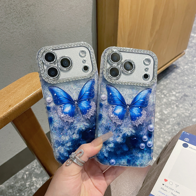 Fashionable New Hole Glitter Butterfly IMD TPU+PC Shockproof Waterproof 3D Design Phone Case for 17pm