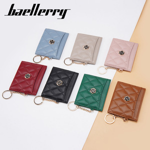 Baellerry Card Holder Red Quilted Leather <b>Keychain</b> <b>Wallet</b> For Credit Cards Everyday Use - Product Image 3