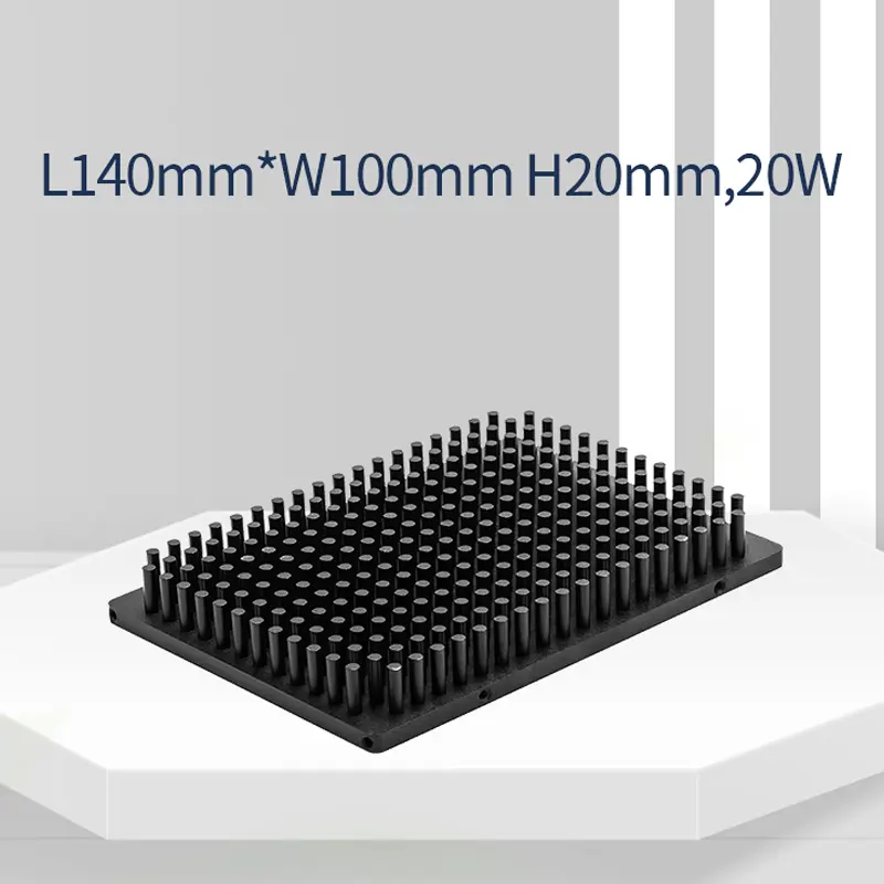 20W Lengte Breedte 140*100Mm En Hoogte 30Mm Zwart Anodiseren Rechthoek Led Licht Aluminium Pin Fin heatsink Fin Pins