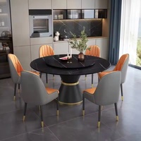 Nordic White Rock Slab Esstisch Set für Esszimmer Tisch mit Plattenspieler Restaurant Runde Tisch Stühle für Hotel