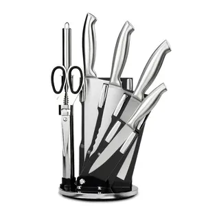 Chuyên Nghiệp Cao Carbon 7 Piece Siêu Sắc Nét Thép Không Gỉ Blade Bếp Chef Knife Set Với Acrylic Đứng Và Mài