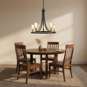 Lustre annulaire noir à 5 lumières E26, luminaire suspendu à cadre ouvert <span class=keywords><strong>pour</strong></span> îlot de <span class=keywords><strong>cuisine</strong></span>, entrée, bureau à domicile - Product Image 1