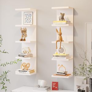 Multi Layer <b>Floating</b> Wall Shelf 5 Tier Storage Rack For Living Room Decor Display - Product Image 1