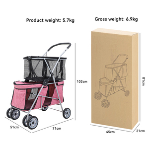 Poussette pour animaux de compagnie pliable à deux étages de haute qualité <span class=keywords><strong>chariot</strong></span> Portable de luxe pour animaux de compagnie pour chiens chats petit sac de <span class=keywords><strong>Transport</strong></span> d'animaux fournitures pour animaux de compagnie - Product Image 5