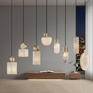 Lustre de chevet LED de luxe en <span class=keywords><strong>cuivre</strong></span> <span class=keywords><strong>et</strong></span> albâtre naturel, style Wabi-Sabi, hauteur réglable, garantie 2 ans, facile à installer - Product Image 1