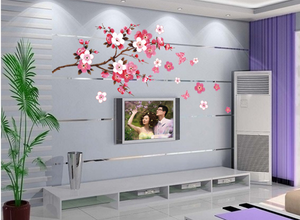 Fleur de cerisier fleur arbre Branches sticker mural autocollants rose Floral <span class=keywords><strong>aquarelle</strong></span> <span class=keywords><strong>oiseaux</strong></span> PVC papier Art déco filles chambre pépinière - Product Image 5