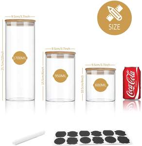 Venta CALIENTE Frascos de vidrio Frasco hermético con tapa de bambú Juego de 5 frascos de almacenamiento <span class=keywords><strong>para</strong></span> especias, espaguetis, café, cereales, té, etc. - Product Image 2