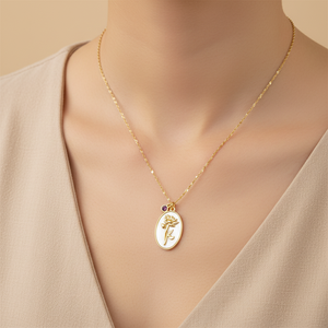 Collier vintage plaqué or 18 carats avec <span class=keywords><strong>perle</strong></span> ovale et coquillage, pierre <span class=keywords><strong>de</strong></span> <span class=keywords><strong>naissance</strong></span> des 12 mois, certifié CE - Product Image 1