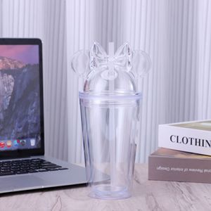 Wholesale 16oz Clear Double Wall <strong>Mouse</strong> Shaped Mug Plastic Water Bottle Tumbler Cups in Bulk Kids Cute Cartoon Sippy Cup - Product Image 6