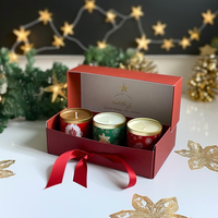 Boîte d'emballage en verre personnalisée de luxe avec logo, coffret cadeau de bougies de Noël, ensemble de 3 pièces