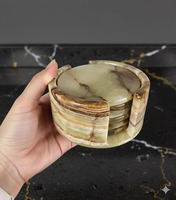 SAIDKOCC Sous-verres en Onyx Vert, Lot de 6 avec Support, Sous-verres en Pierre Naturelle Robuste, Alternative Luxe au Marbre, Cadeau pour la Maison